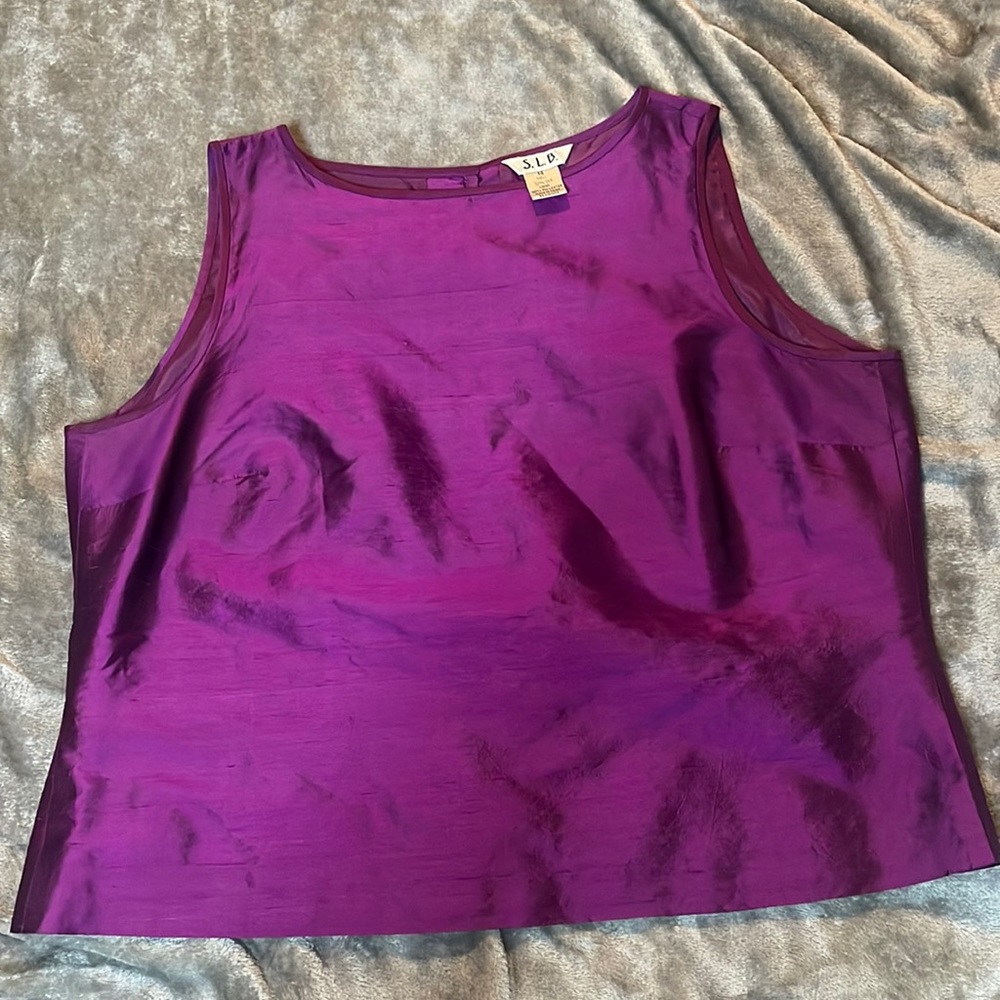 Vintage S.L.B Silk Blouse Top Magenta Fitted Lined Women's 14
